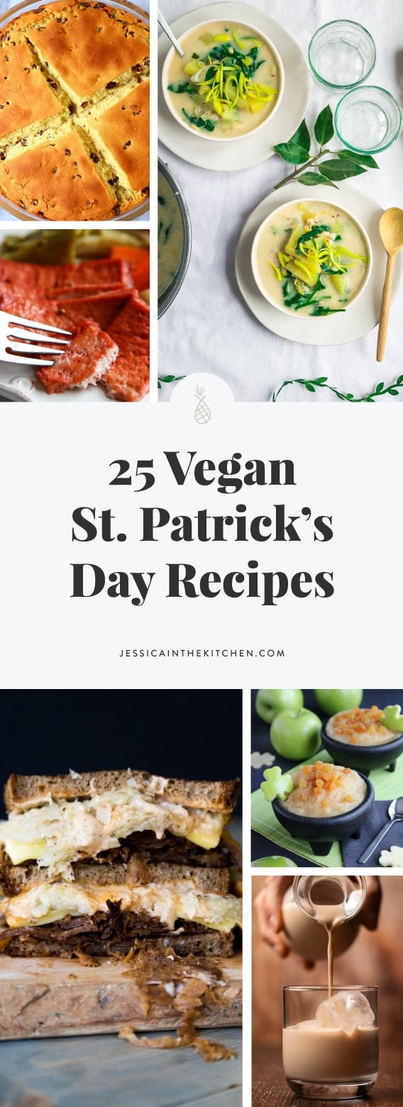 A montage of various photos of saint patrick's day recipes. 