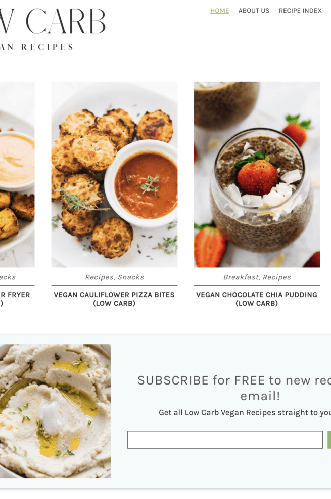 A screengrab of a food website with food photos.