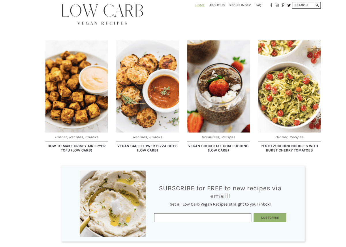 A screengrab of recipes on a website. 