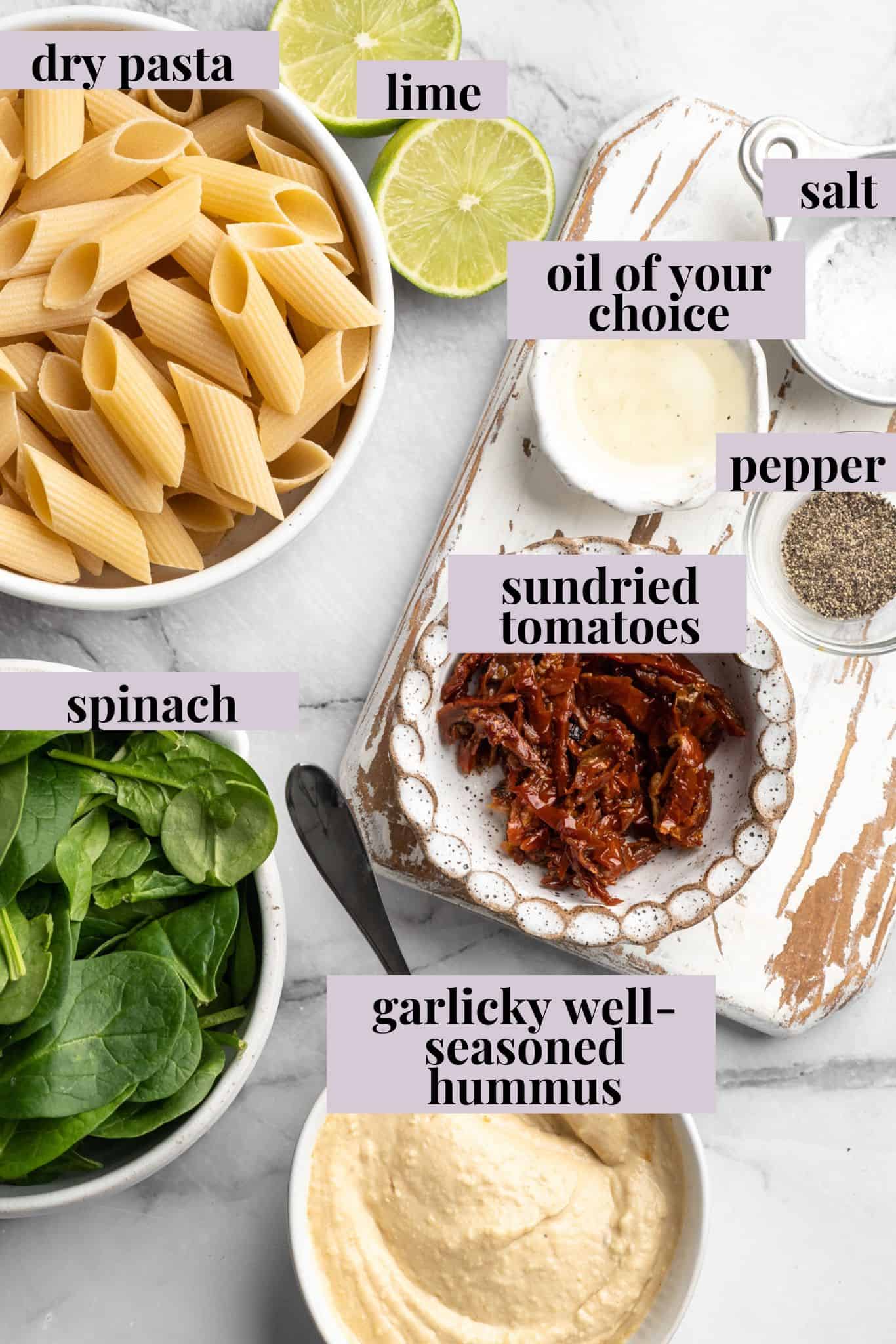 Ingredients for hummus pasta.