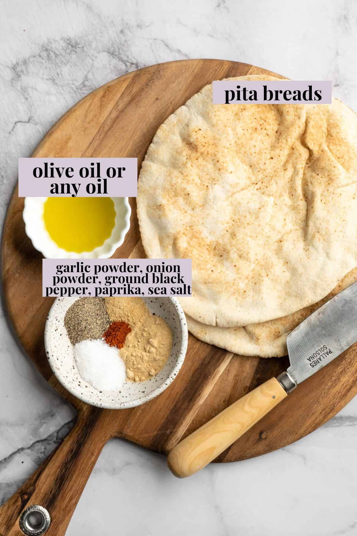 Ingredients for homemade pita chips.