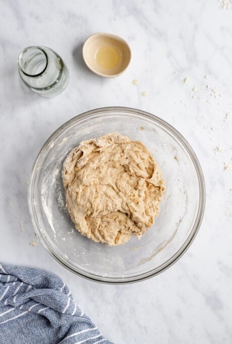 a shaggy dough in a bowl