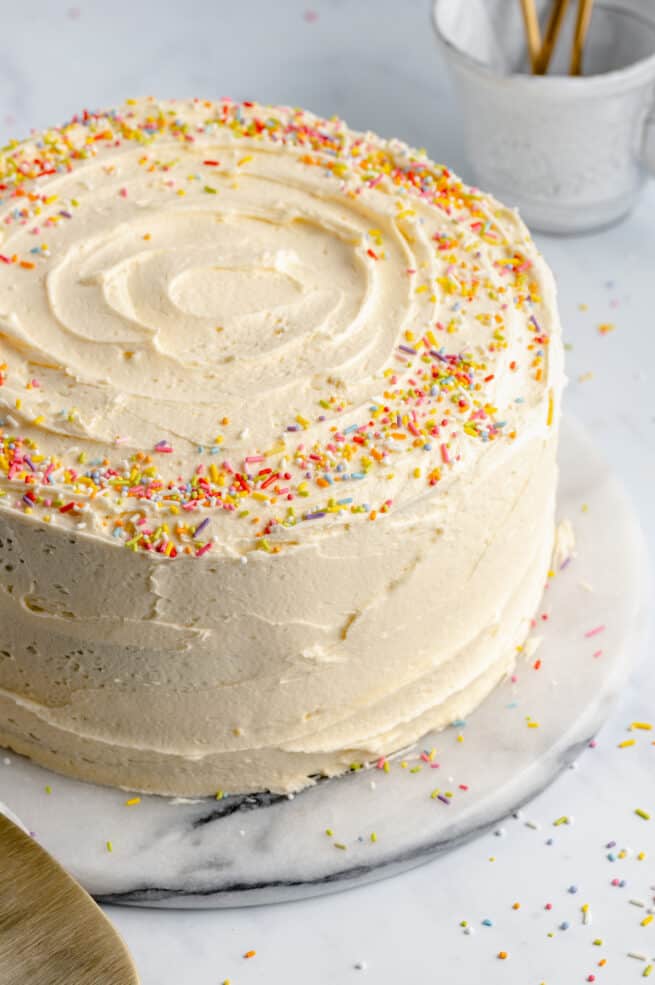 Vegan Vanilla Cake | Double Layer Cake Recipe with Buttercream Frosting