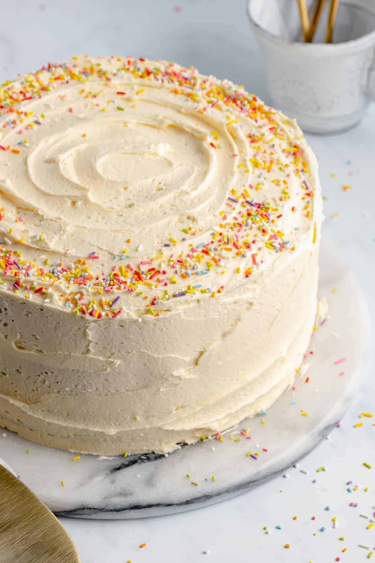 Vegan Vanilla Cake | Double Layer Cake Recipe with Buttercream Frosting