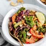 Bowl of Thai quinoa salad with fork