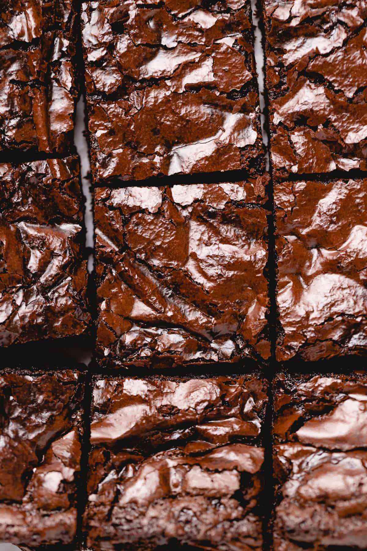 close up of finished cooled and sliced crinkly brownies
