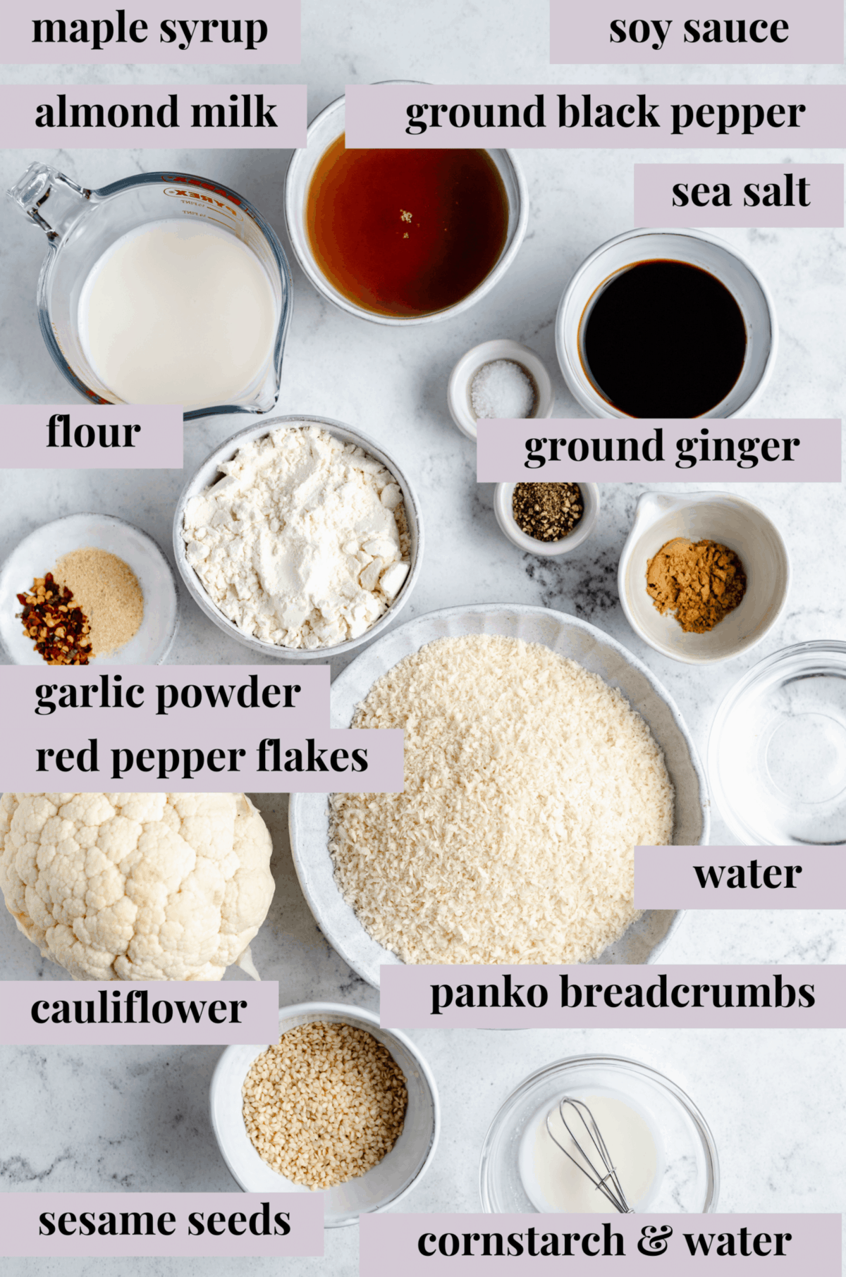 ingredients to make sticky sesame cauliflower wings