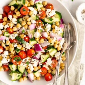 Mediterranean chickpea salad in a bowl.