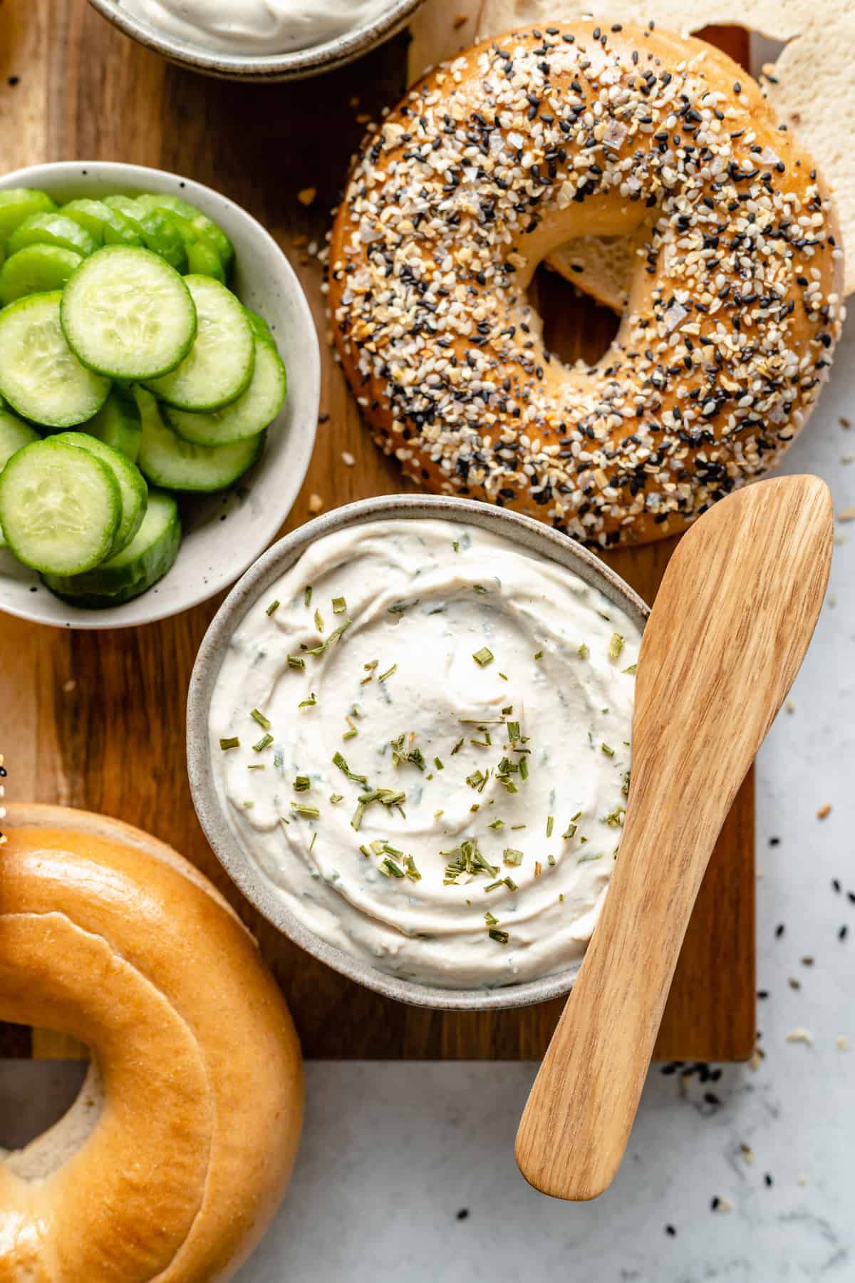 Cream cheese with chives and garlic.