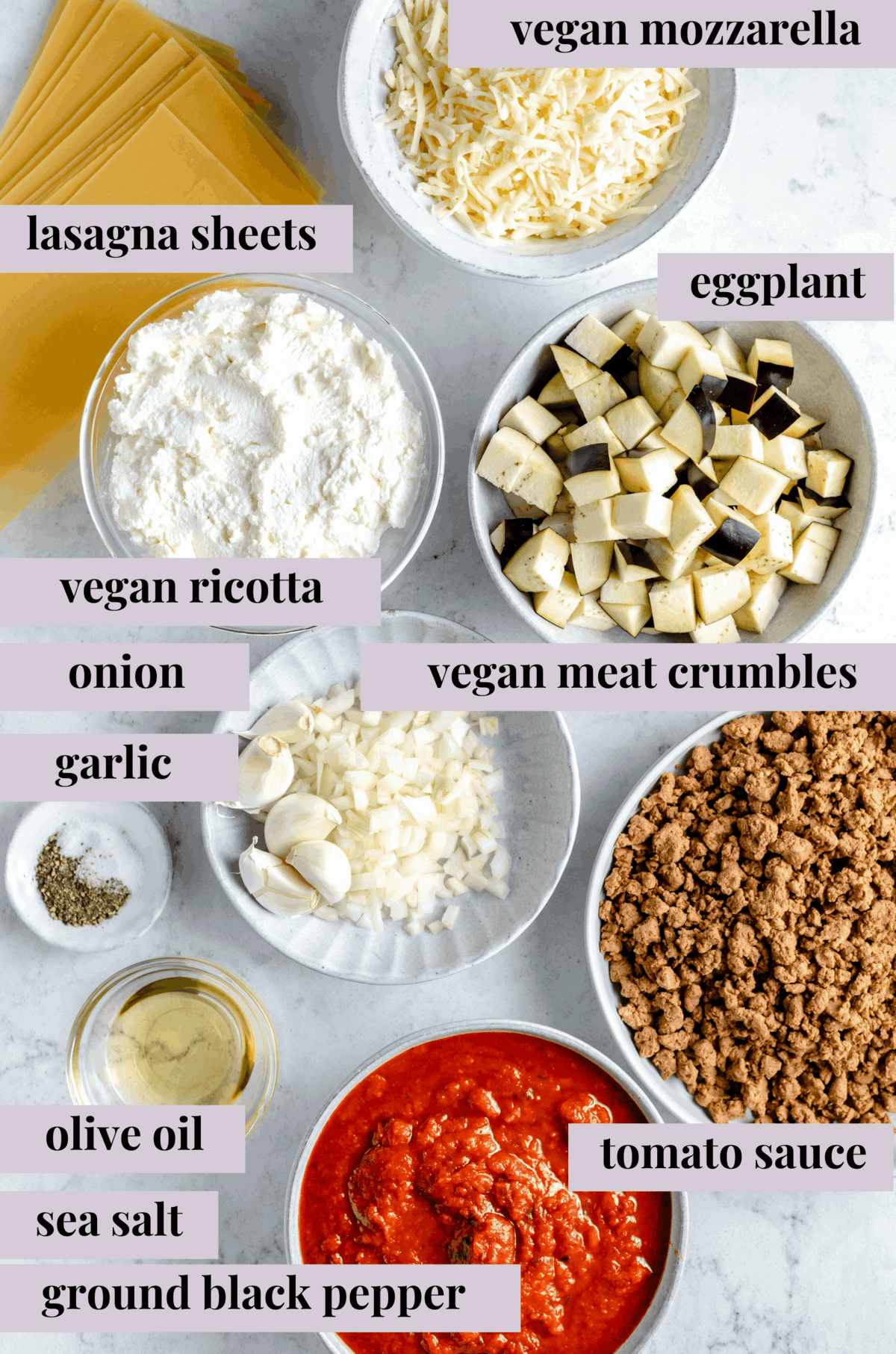 Ingredients for vegan lasagna.