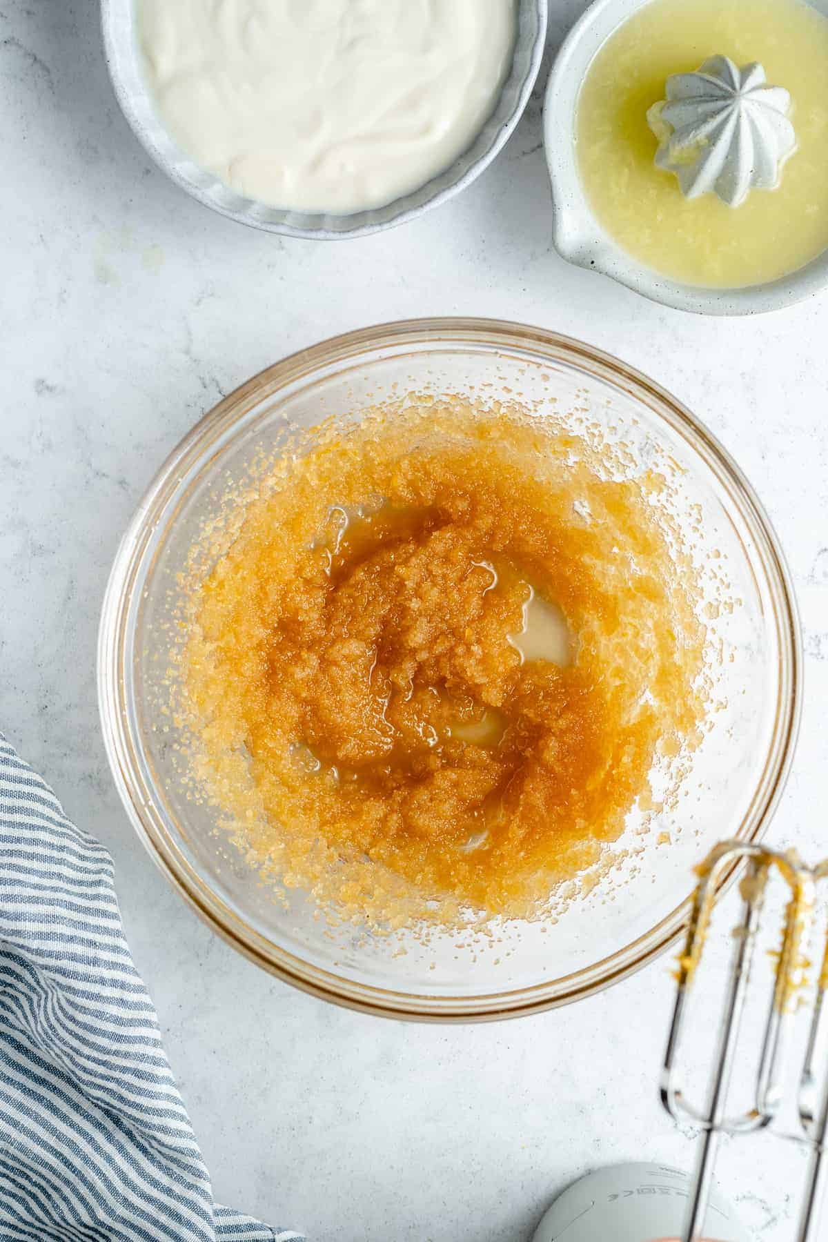 Mixed wet ingredients for loaf cake. - 4