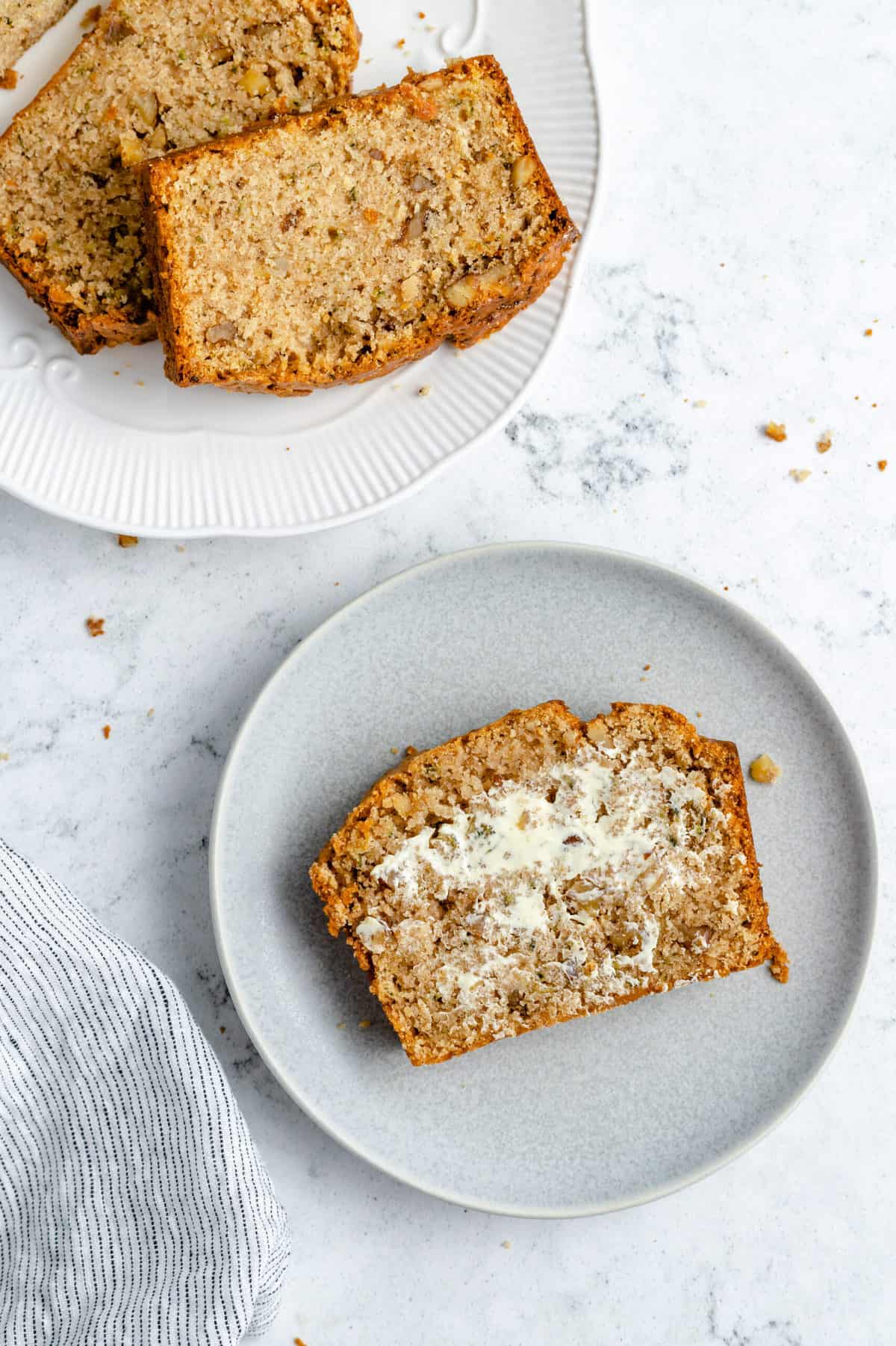 Zucchini and walnut bread with vegan butter.