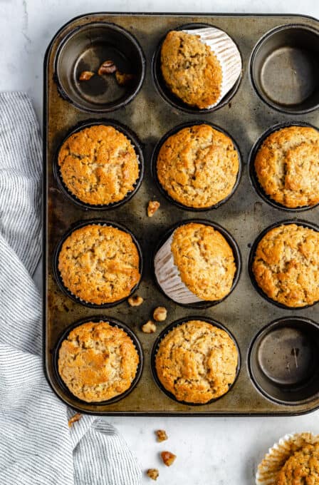 Baked muffins in a muffin pan.