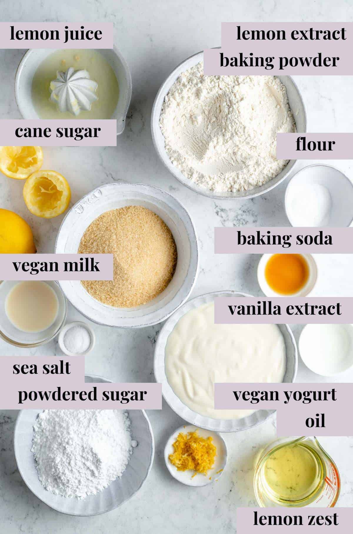Ingredients for vegan lemon loaf.