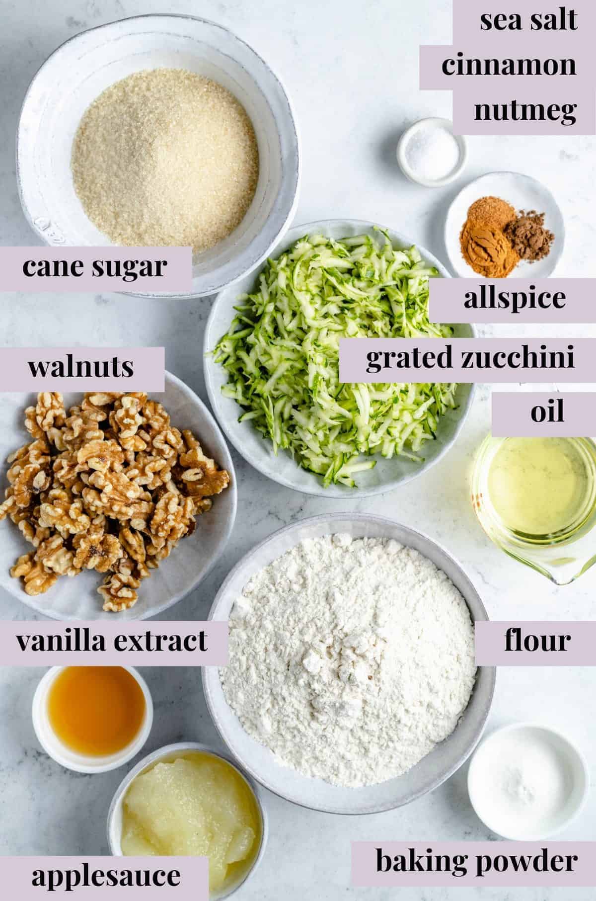 Ingredients for easy vegan zucchini bread.