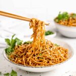 Bowl of vegan sesame noodles.
