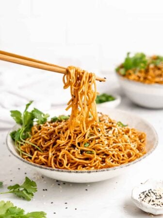 Bowl of vegan sesame noodles.