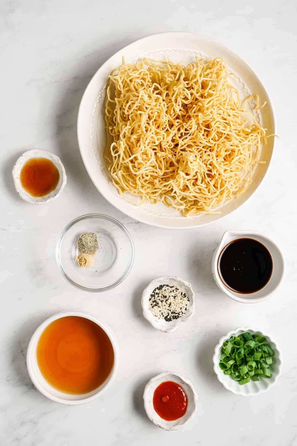 Ingredients for vegan sesame noodles.