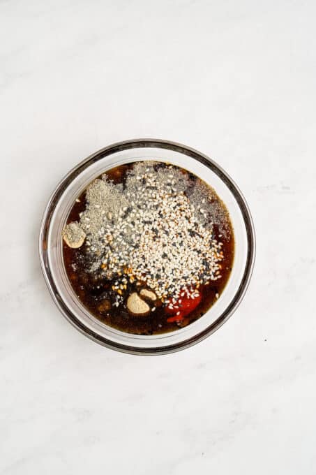 Maple syrup with sesame seeds and liquid aminos.