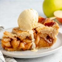 Vegan apple pie with ice cream.