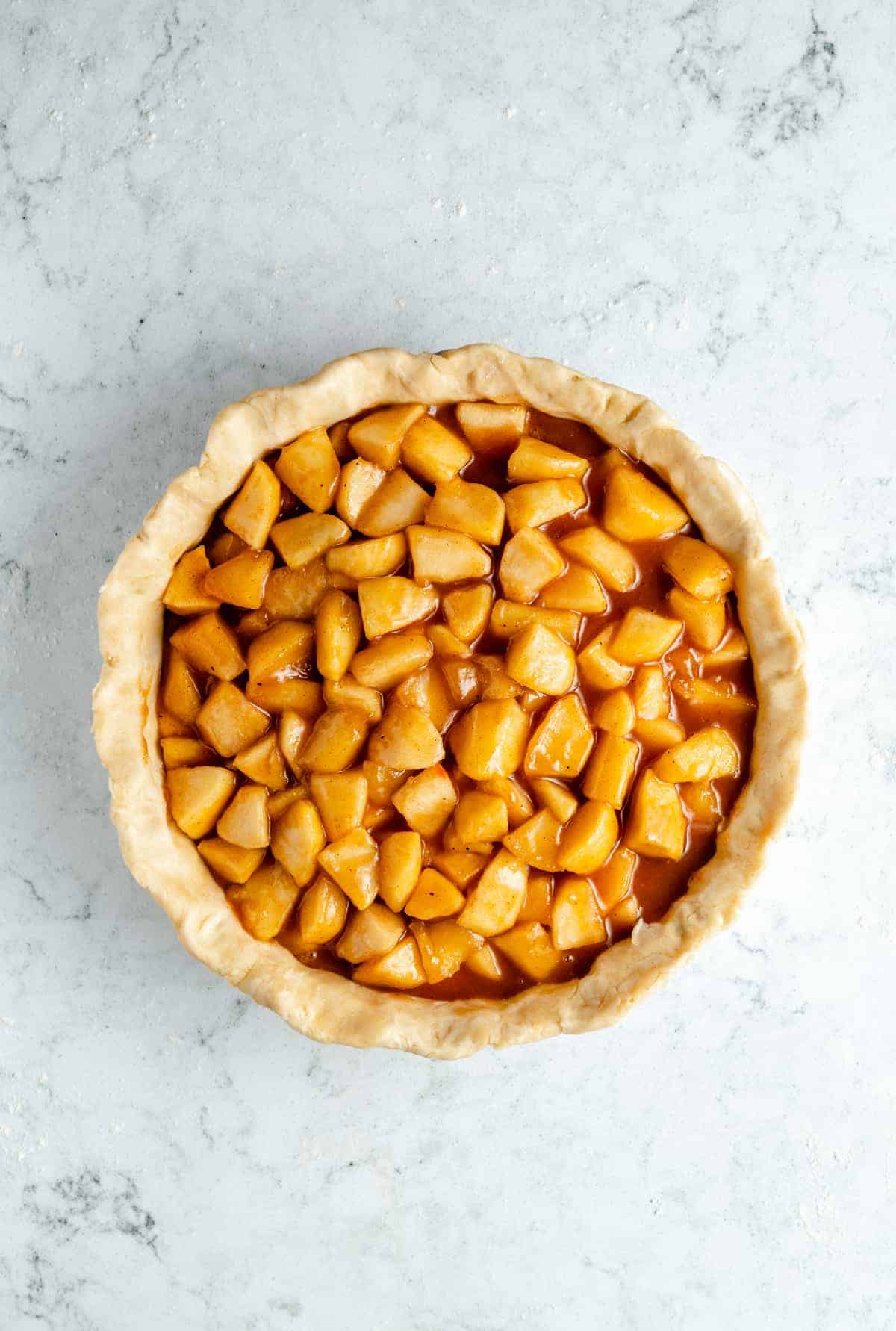 Apple pie crust filled with cinnamon-nutmeg apples.