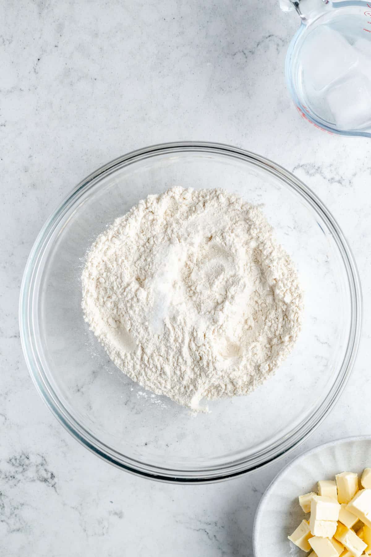 Flour and salt in a bowl.