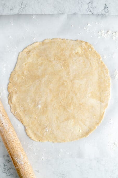 Rolled out pie dough.