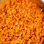 roasted red pepper pasta in pan