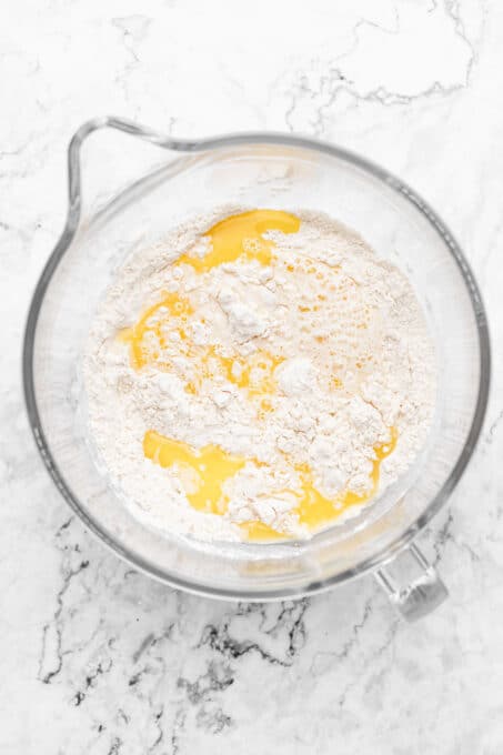 melted butter poured over dry ingredients