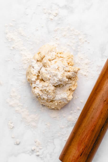 Overhead view of sugar cookie dough after forming into a ball