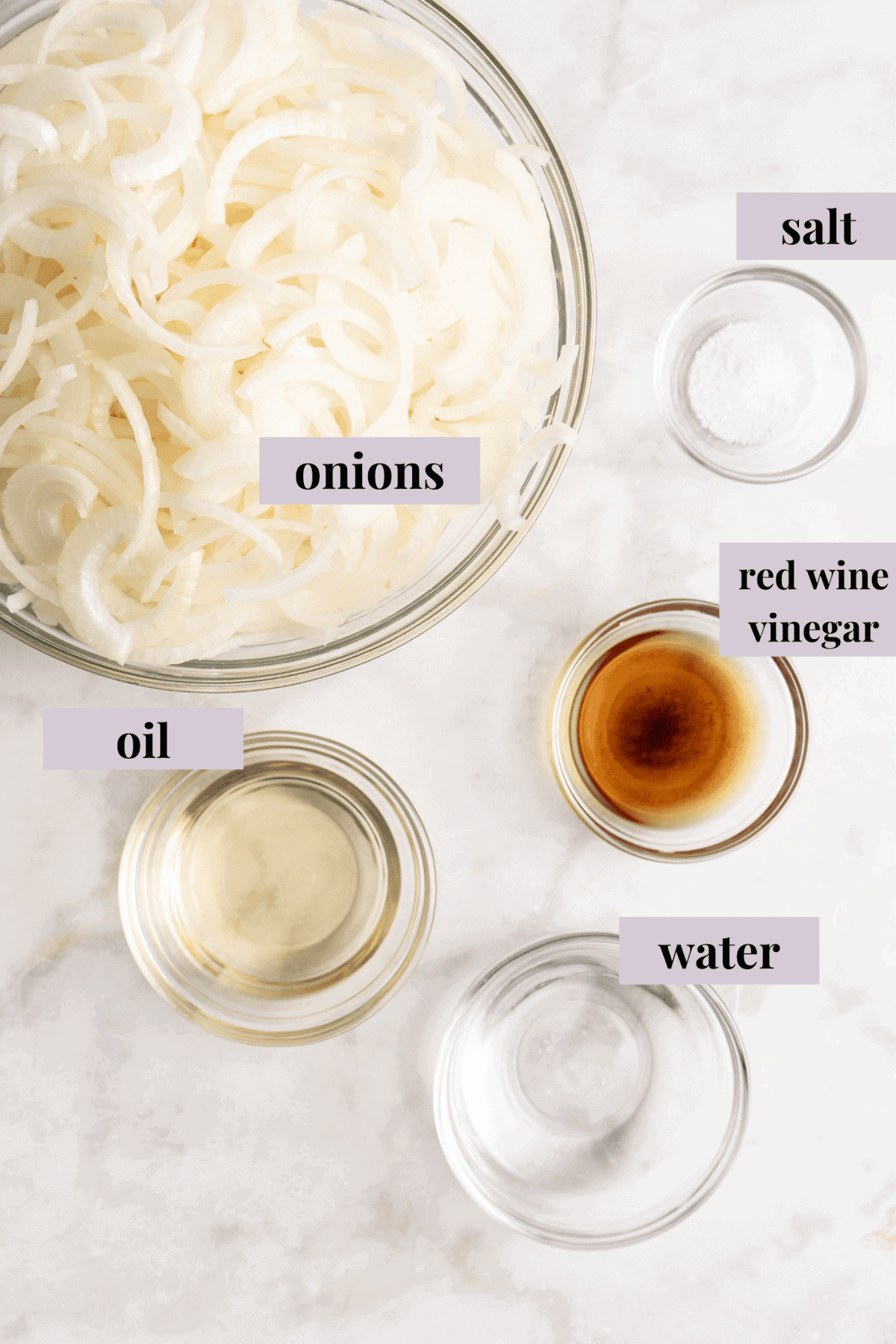 Caramelized onion ingredients with labels