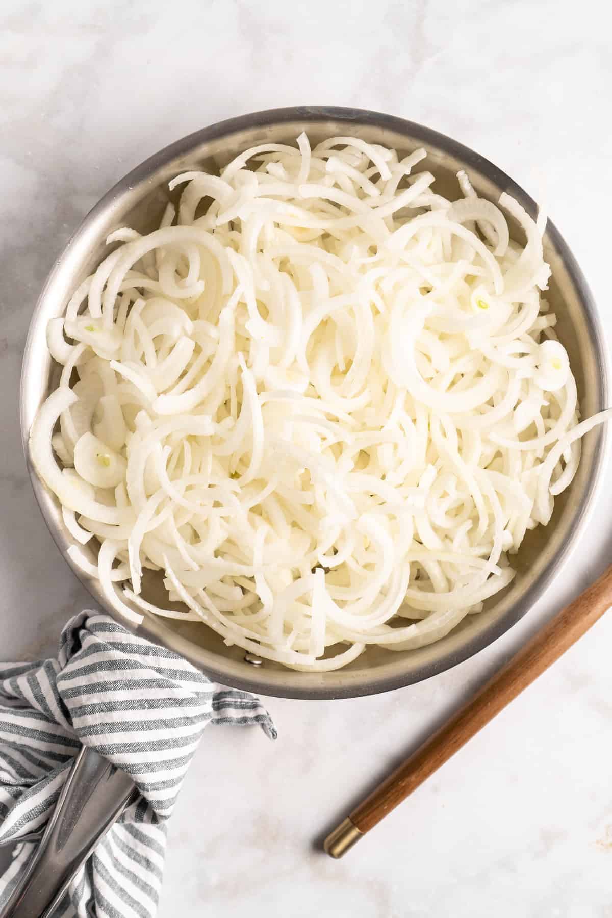 Raw onions in skillet