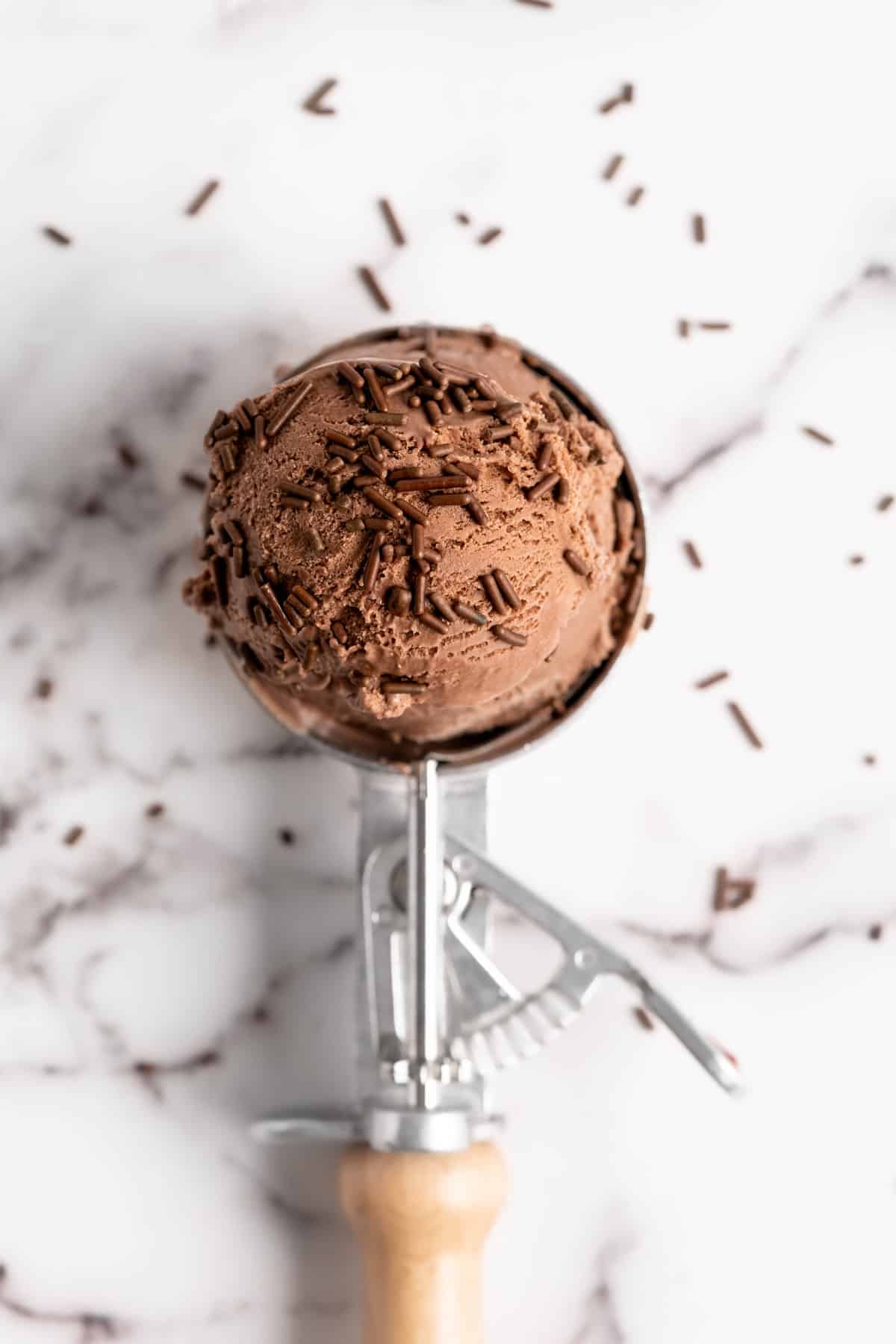 Scoop of Chocolate Avocado Ice Cream with sprinkles
