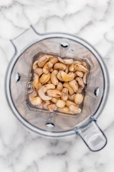 Cashews and water in blender