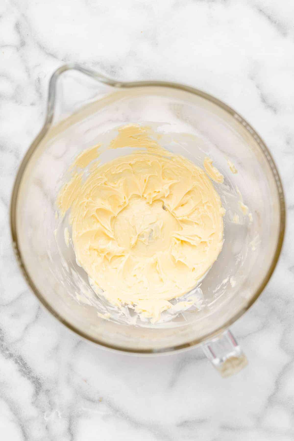 Butter creamed in mixing bowl