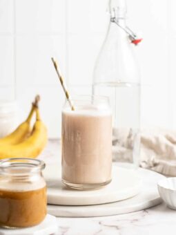 Banana milk in jar with straw