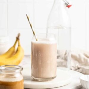 Banana milk in jar with straw