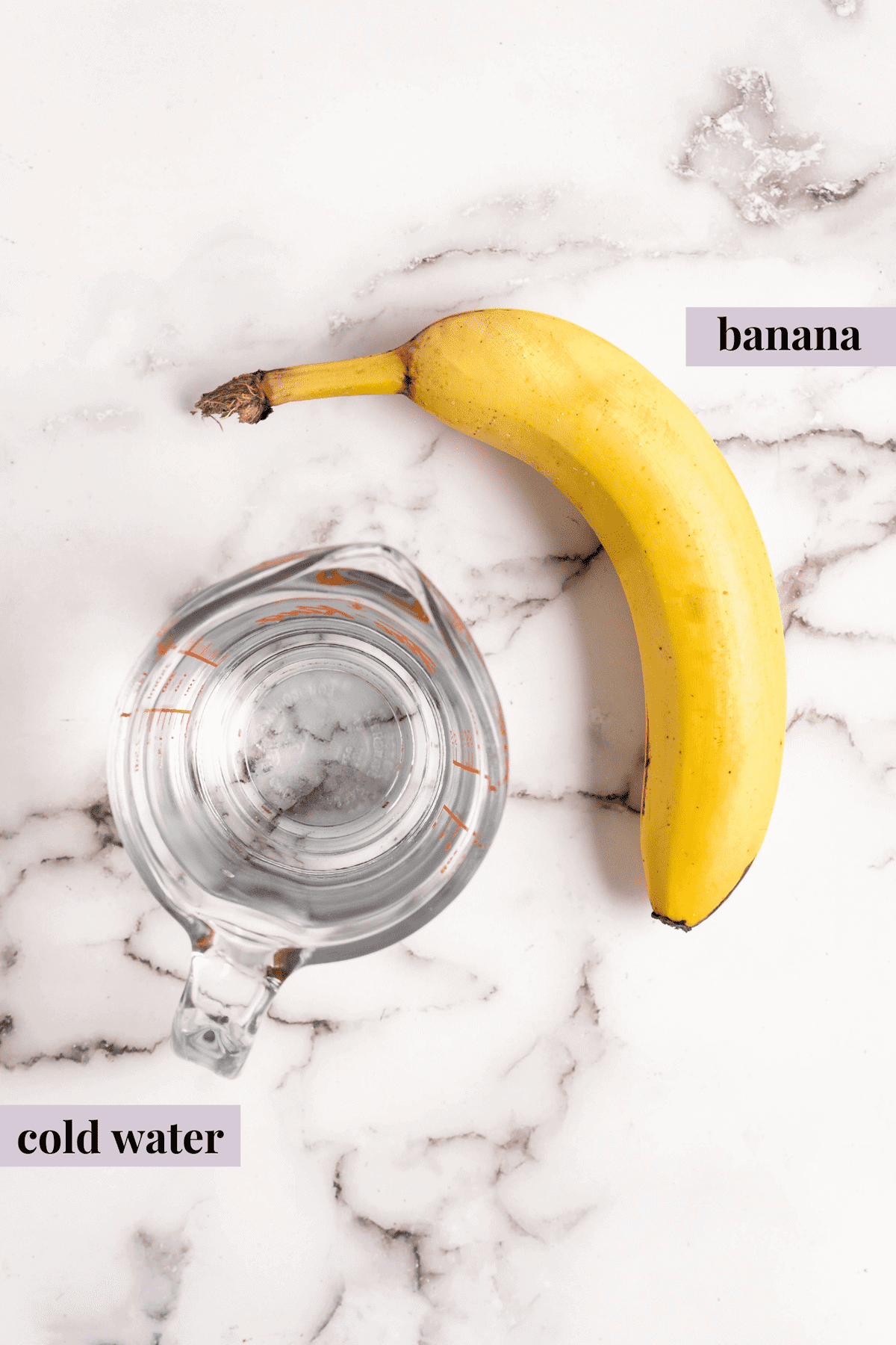 Overhead view of water and banana