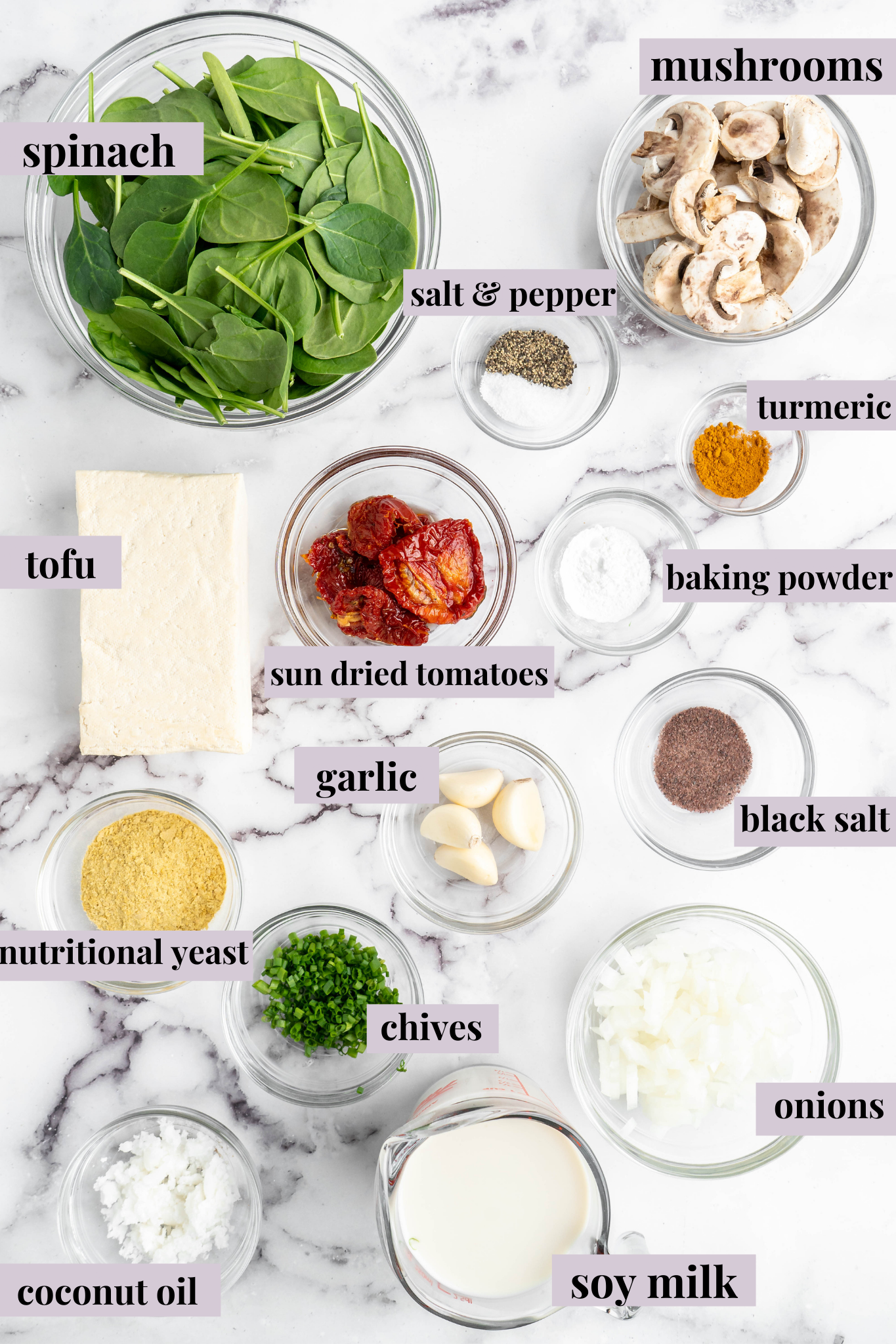 Ingredients for vegan quiche muffins