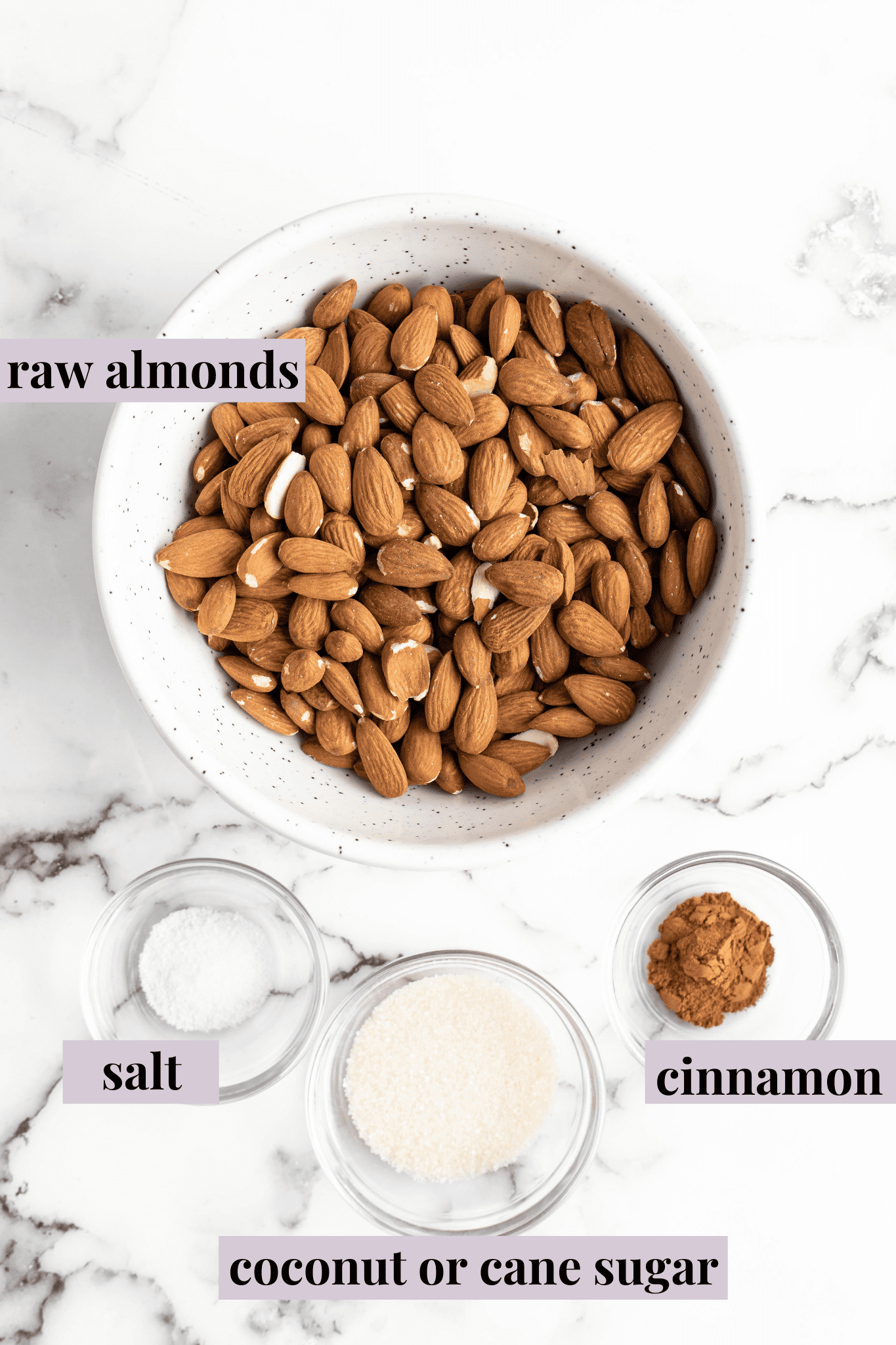 Overhead view of ingredients for almond butter