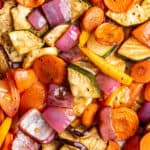 Closeup of balsamic roasted vegetables