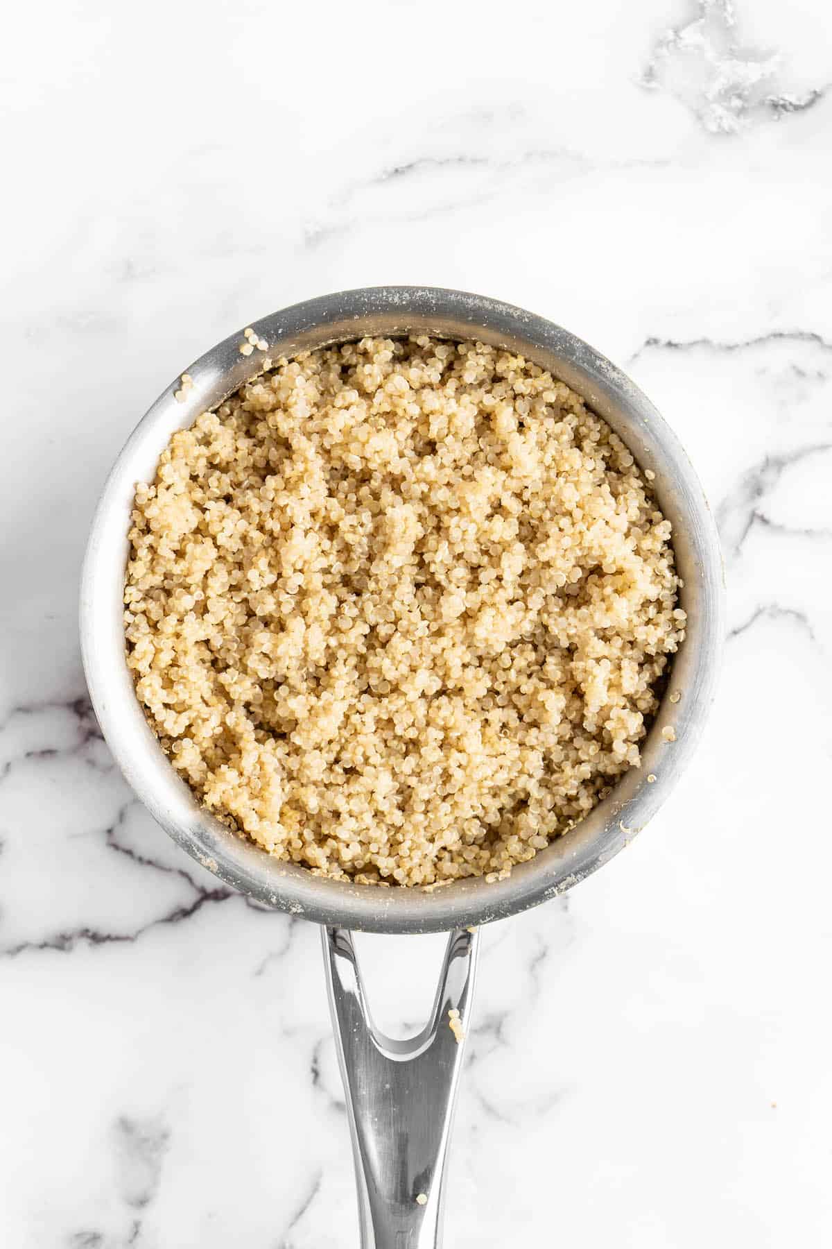 Overhead view of quinoa in pan