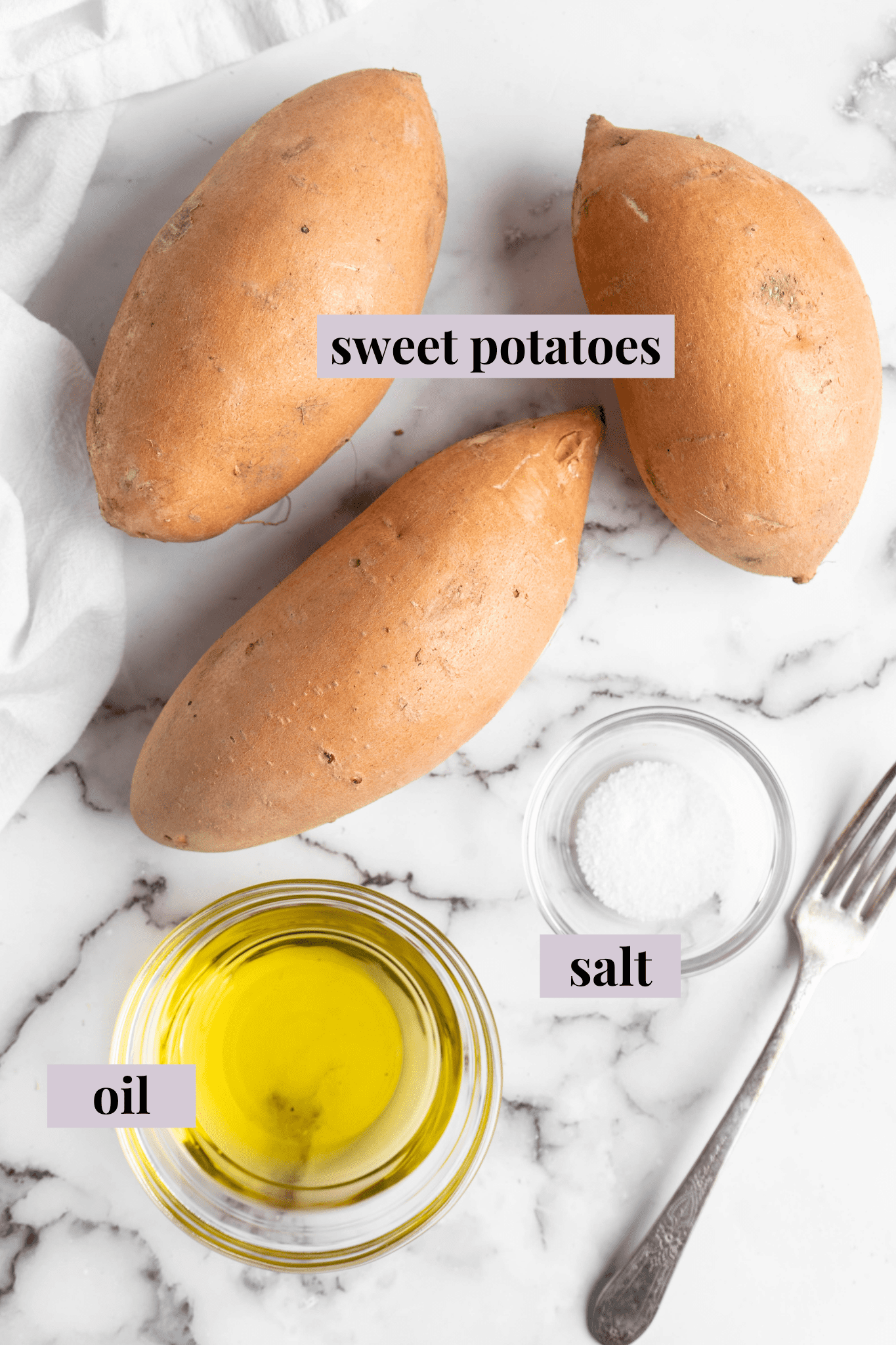 Overhead view of ingredients for air fryer sweet potatoes