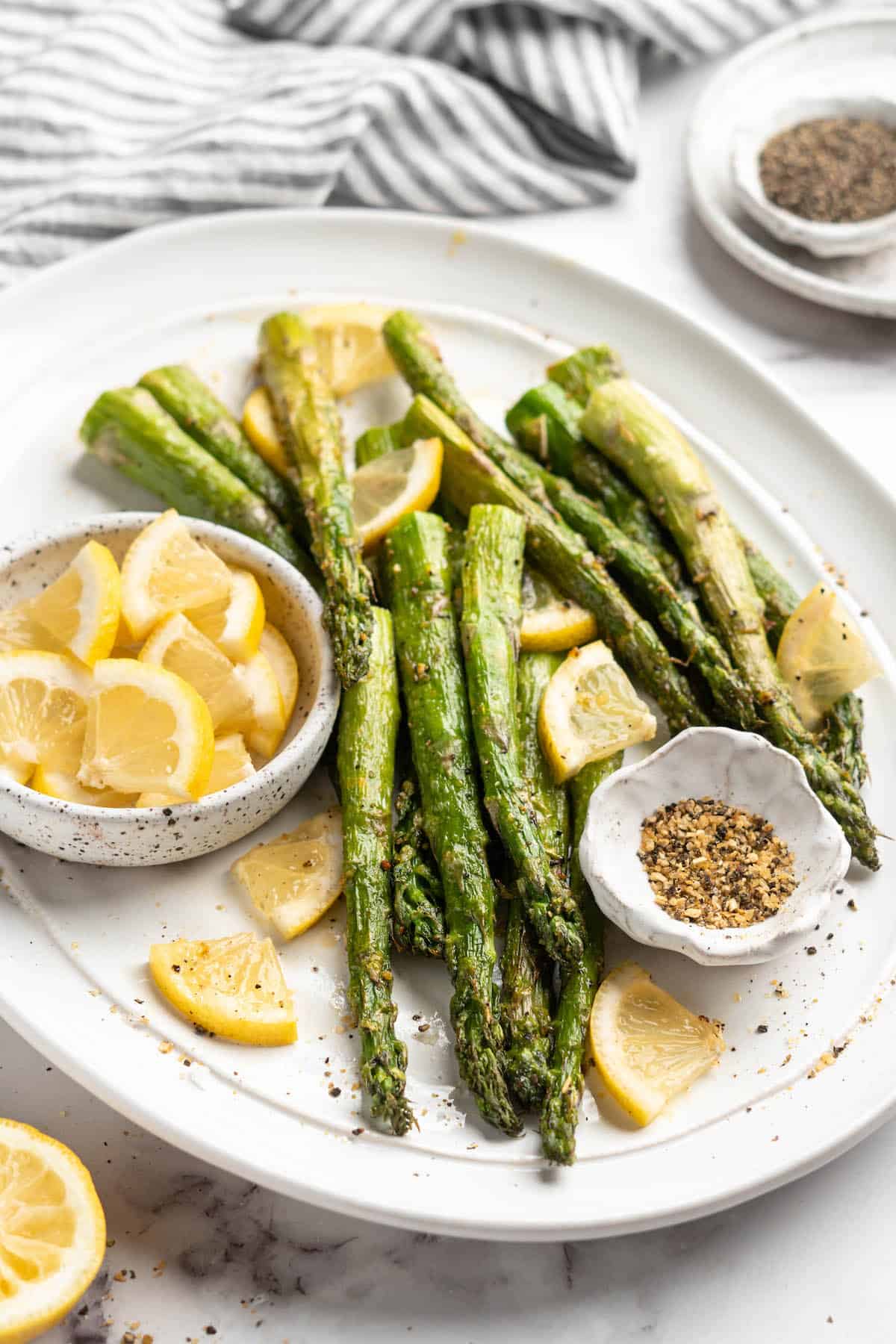 Air fryer asparagus on serving platter