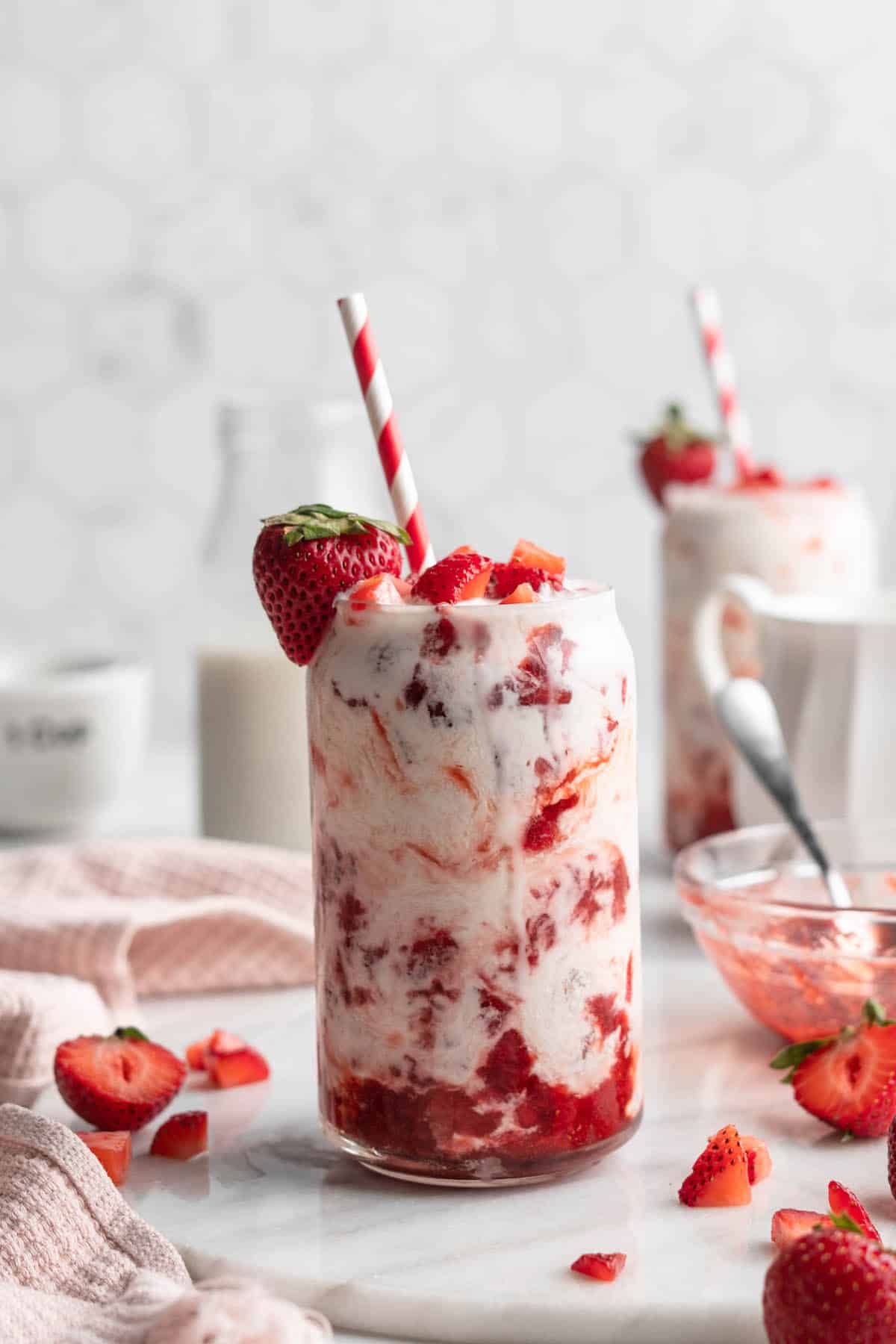 Glass of vegan Korean strawberry milk