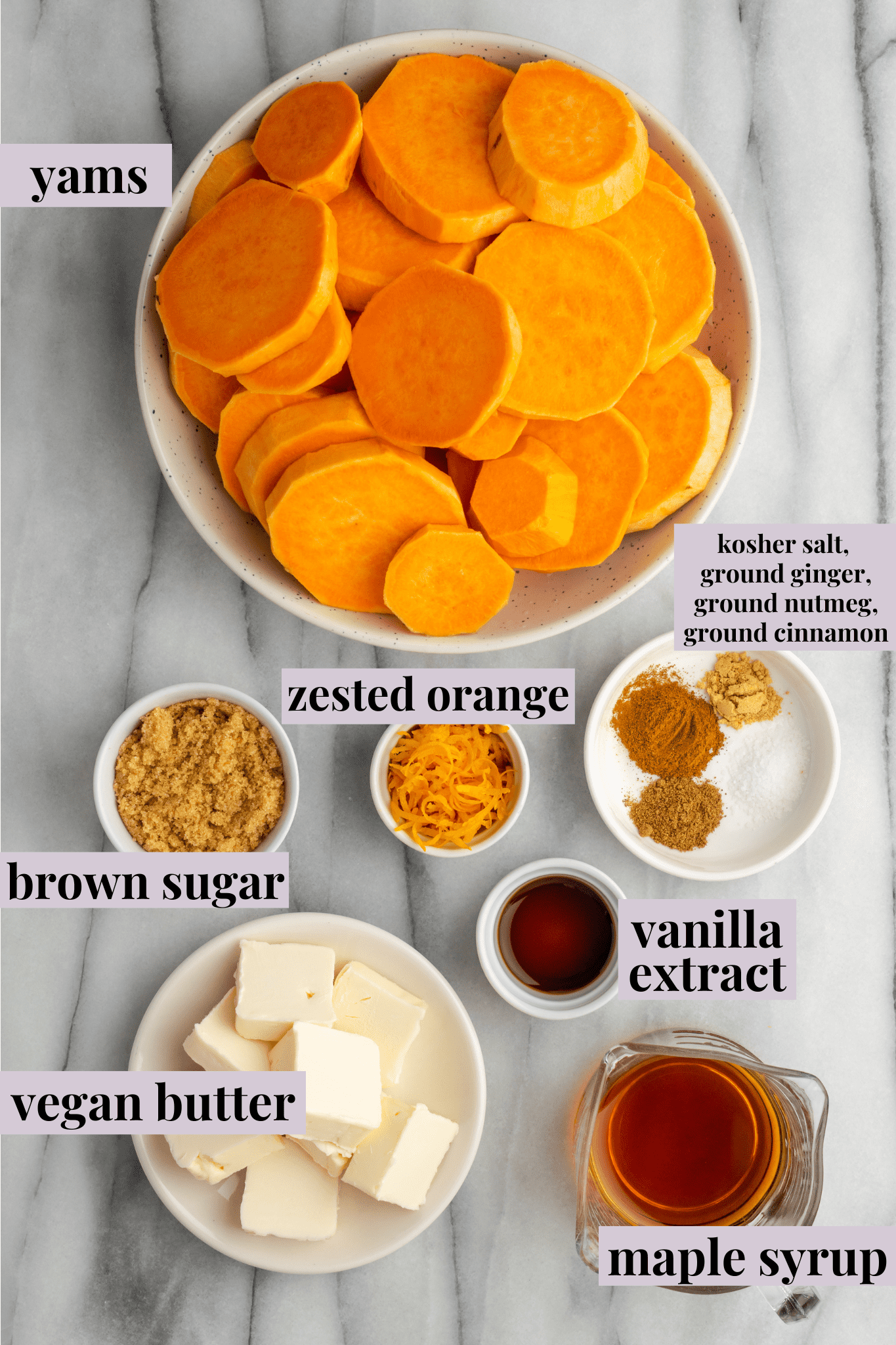 Overhead view of all the ingredients for candied yams