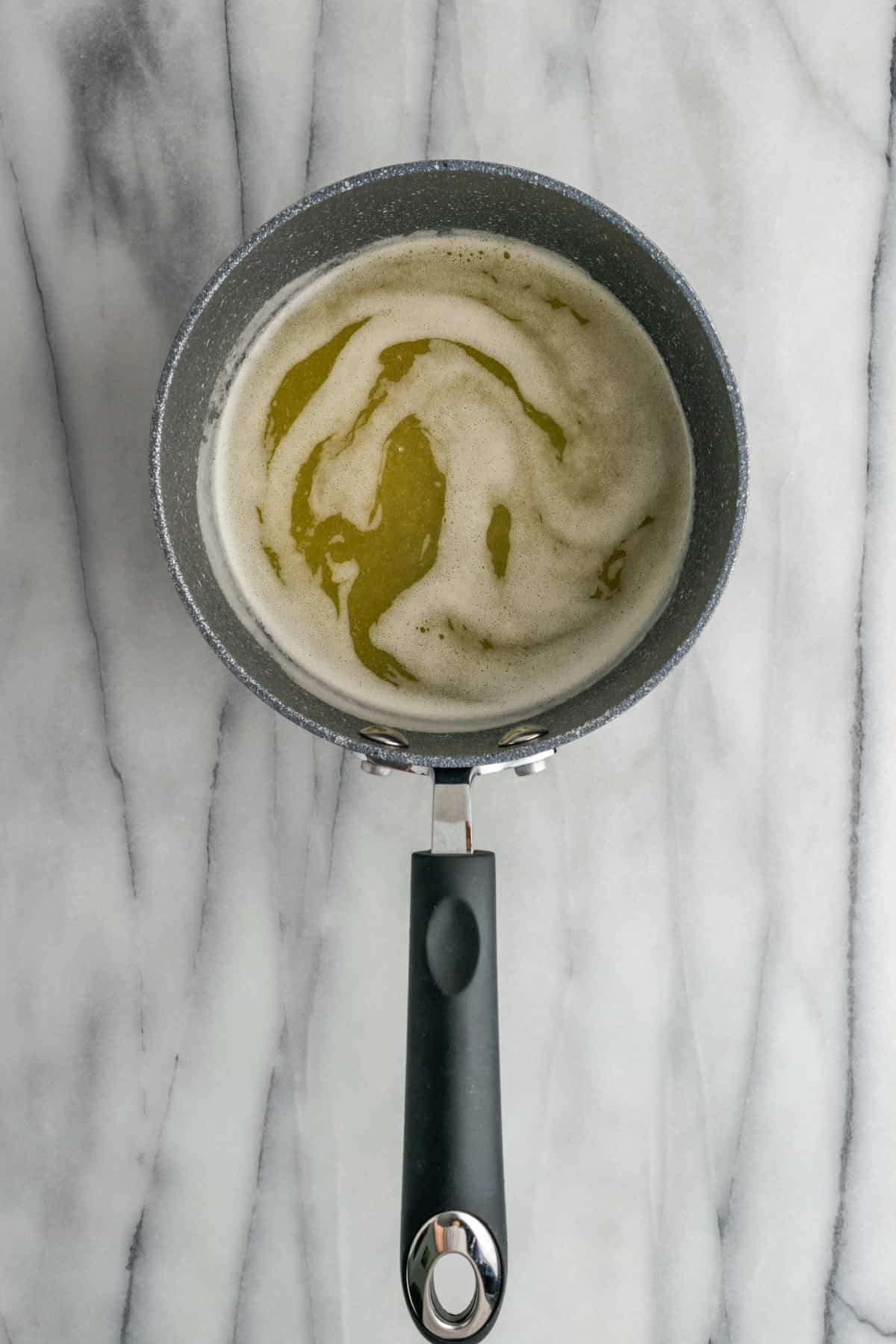 Melted vegan butter in a saucepan