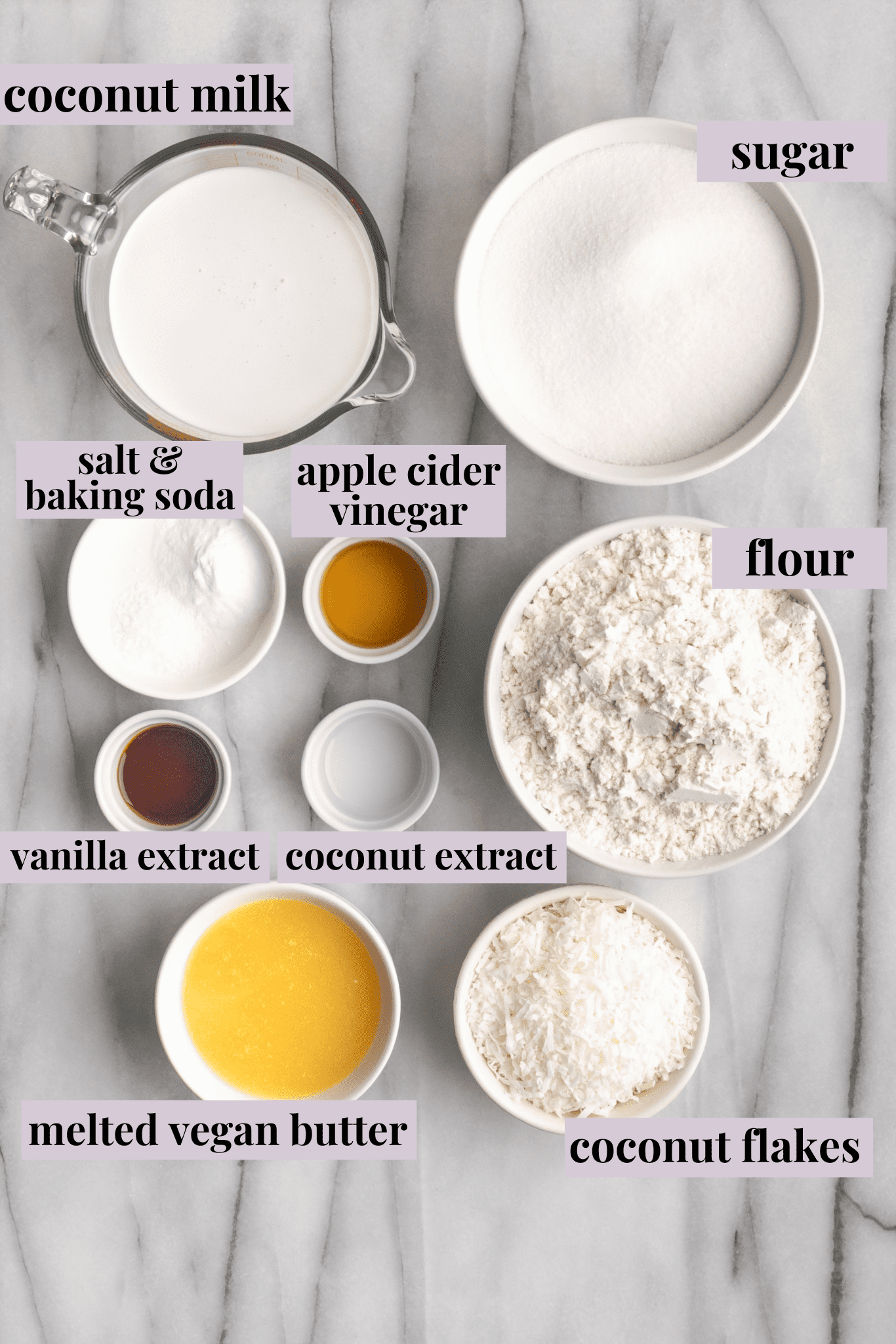 Ingredients for vegan coconut cake