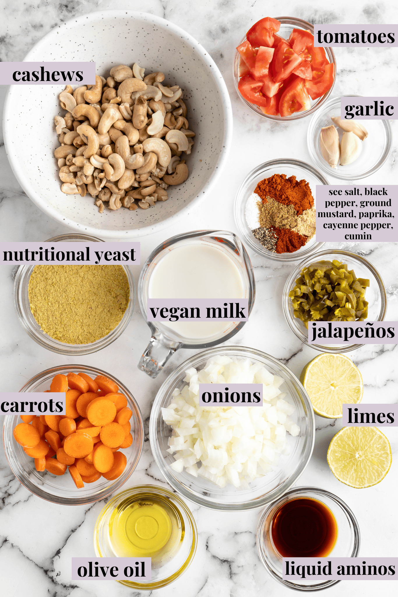 Ingredients for vegan queso
