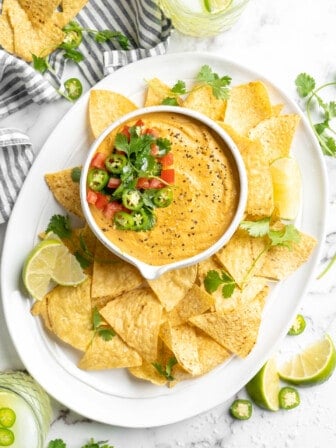 Vegan queso with tortilla chips